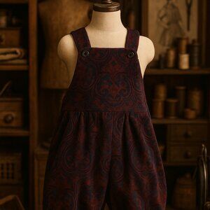Vintage Baby Romper – Boho Corduroy Playsuit – Paisley Baroque Pattern – Size 6–